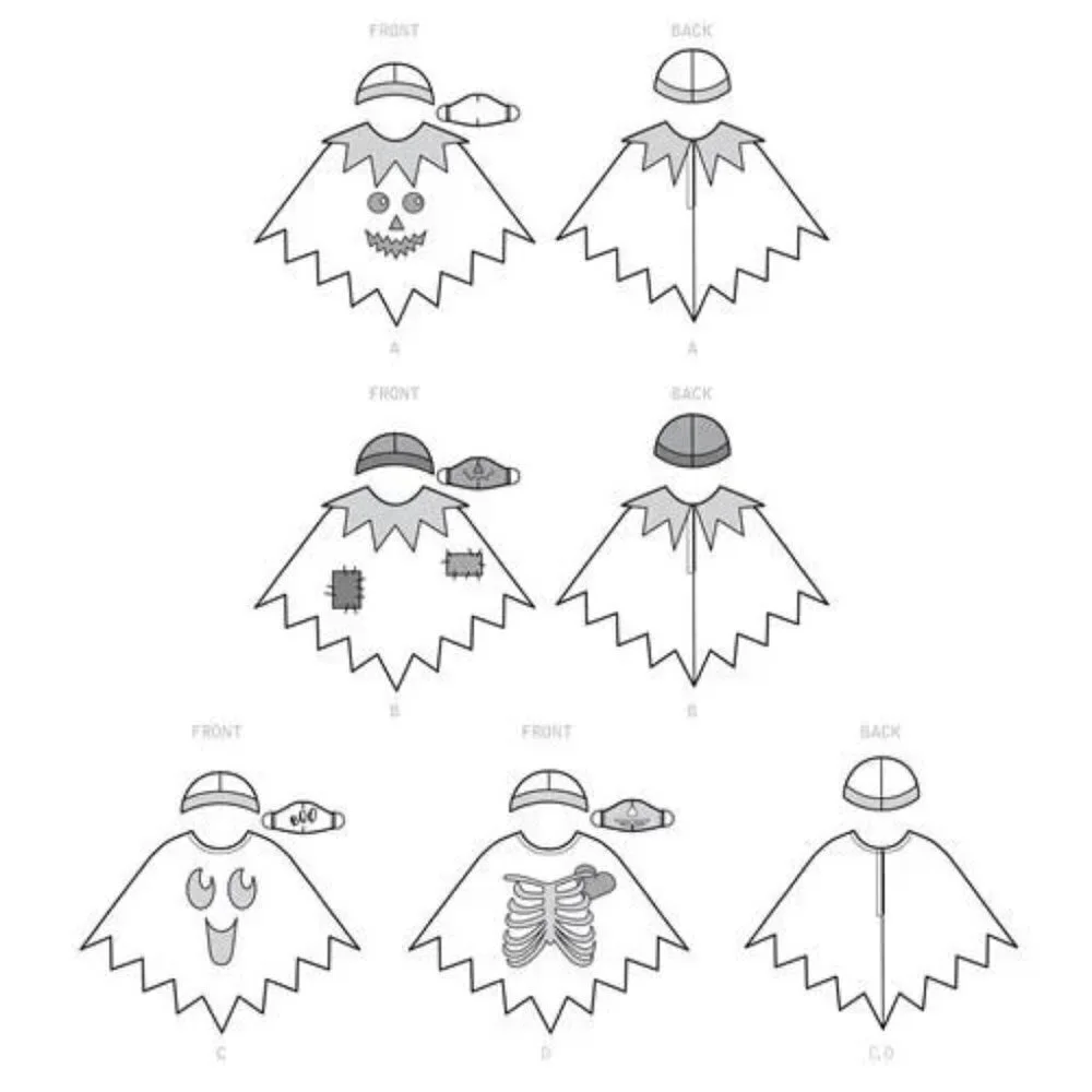 Simplicity Sewing Pattern 9351 11163‎ Childs Poncho Cape Costume Masks Hats S-L